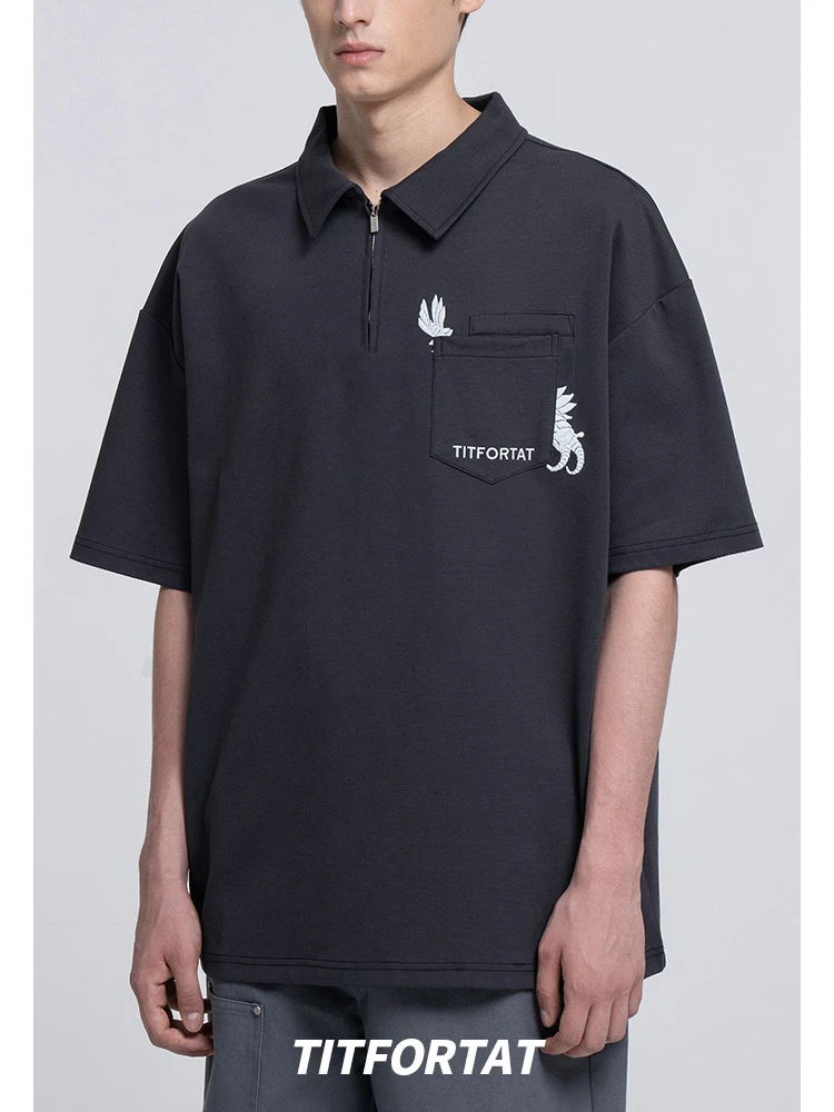 特价清货！男士夏季翻领短袖男宽松灰色Polo衫宽松上衣刺绣半袖