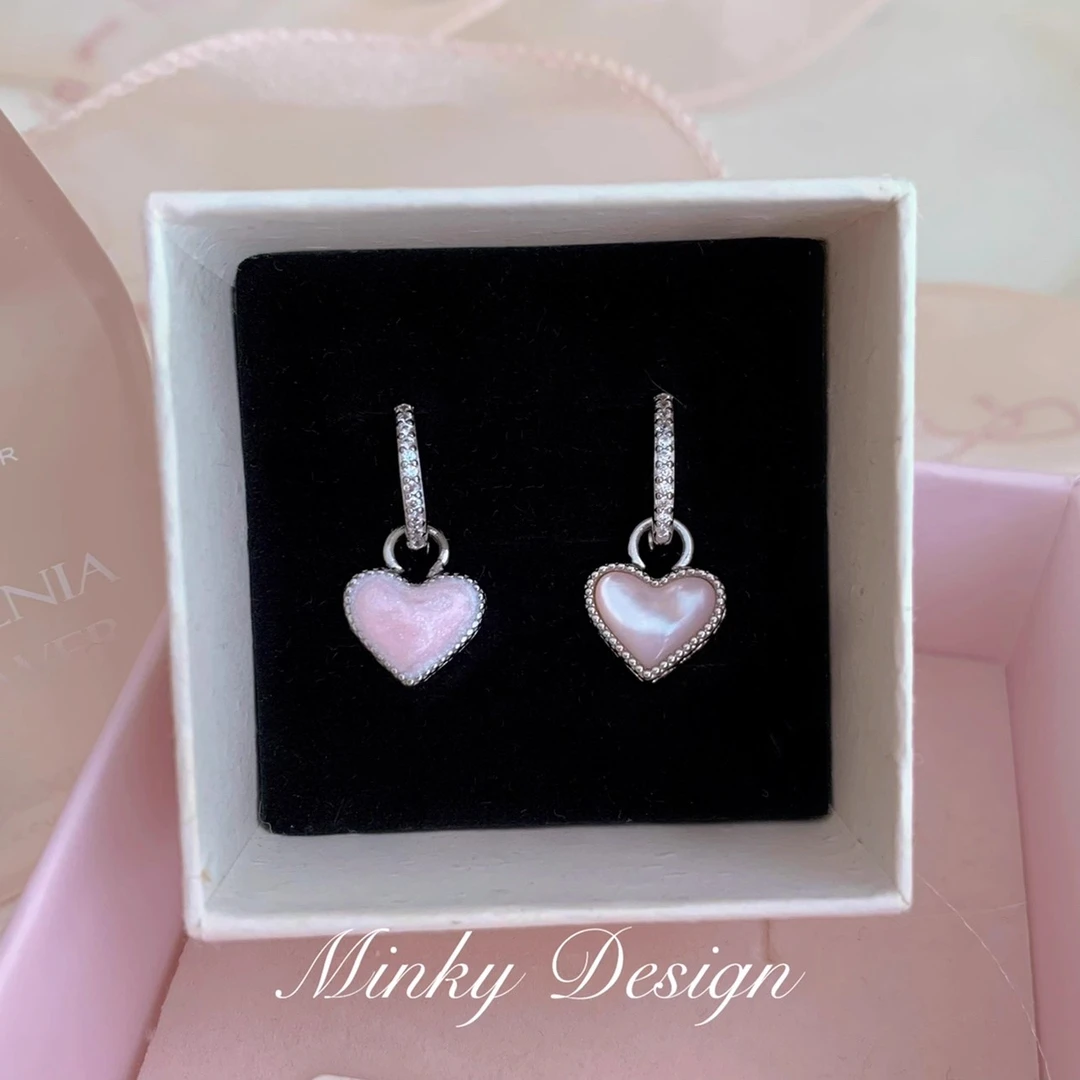 铜合金耳饰 「心动恋歌」双面可戴粉色爱心耳坠蚊香盘耳夹耳环耳饰