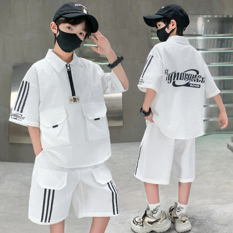 男童夏装套装2025新款儿童装男孩夏季大童衬衫短袖夏款薄款两件套