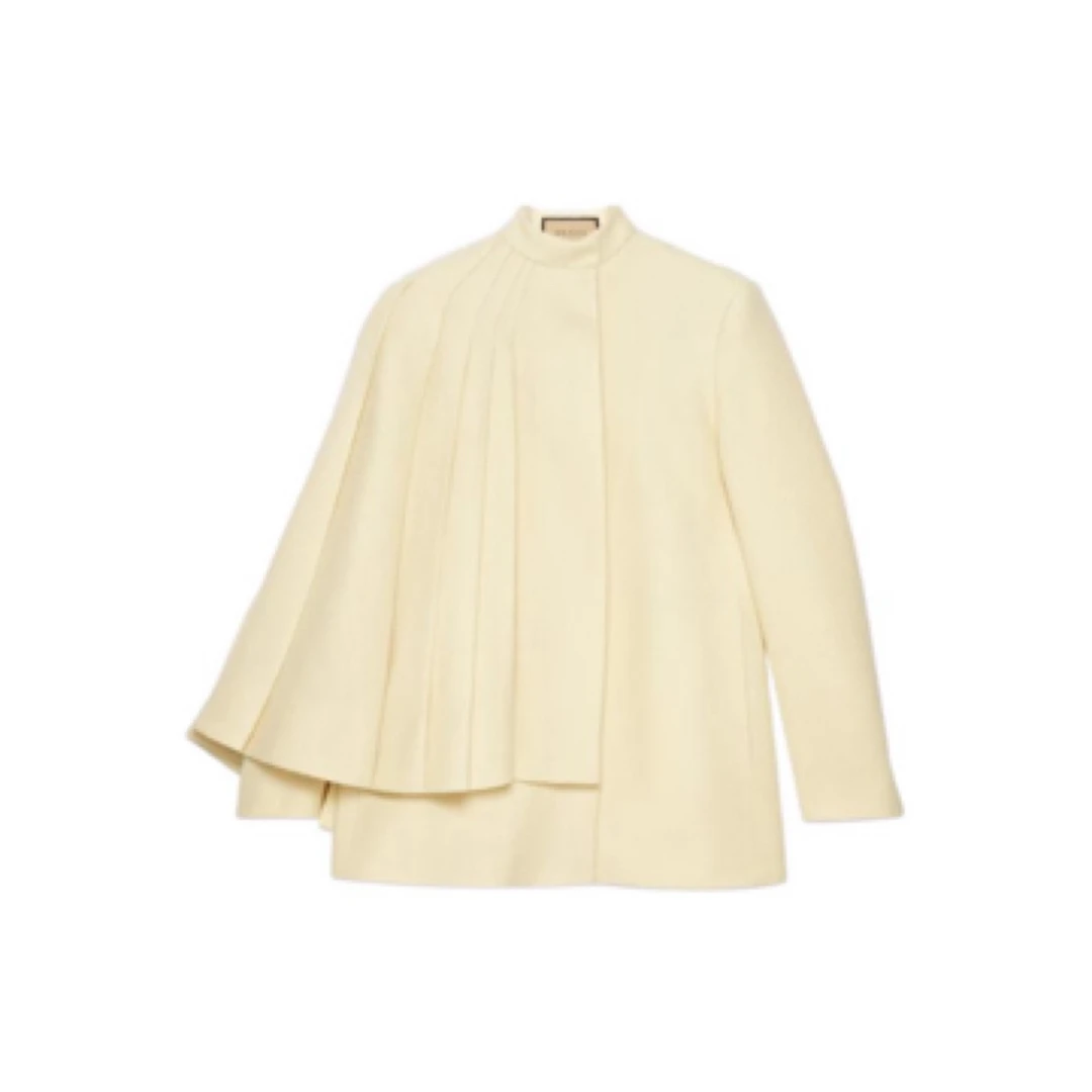 全新未使用 GUCCI/古驰 纯色褶裥羊毛大衣 象牙白/40码/D00847