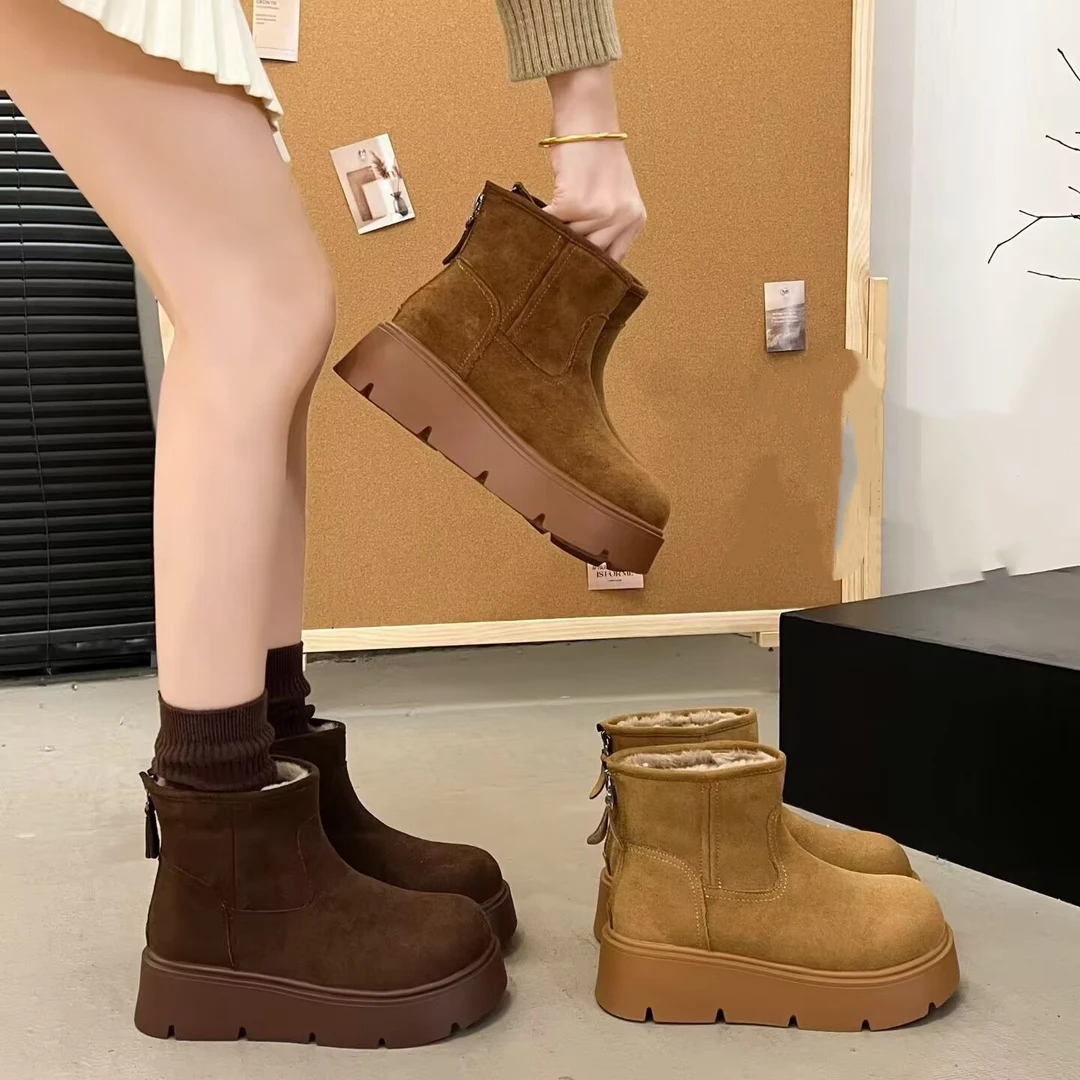 复古厚底勃肯短靴女款2025冬季新款加绒加厚保暖增高休闲短筒棉靴