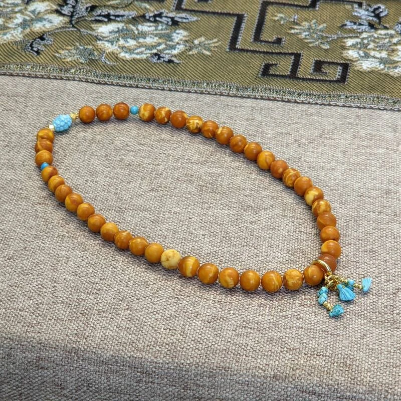 【Y】ZX086510橘皮花蜡双圈手串diy绿松8mm+