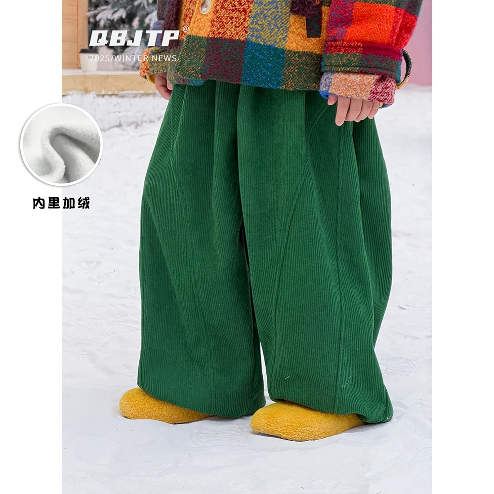 Q宝家童品12月新款 男童时尚弯刀裤冬季加绒裤子儿童百搭休闲裤潮