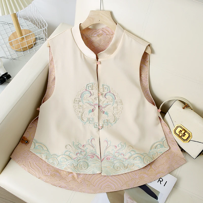 【白月光】双面双穿春季国风上衣马甲新中式立领提花马夹外套女装