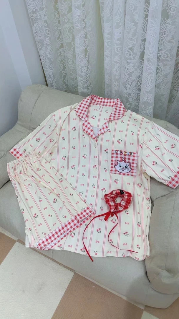ins可爱卡通玛丽猫印花睡衣女夏季2025新款短袖短裤家居服可外穿