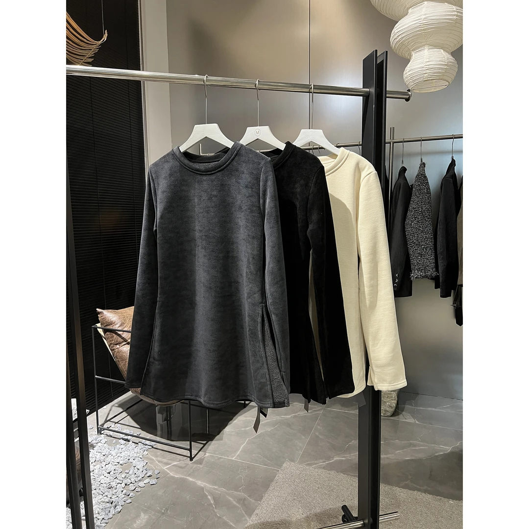 加厚绒两边开叉长袖T恤Y323（清）