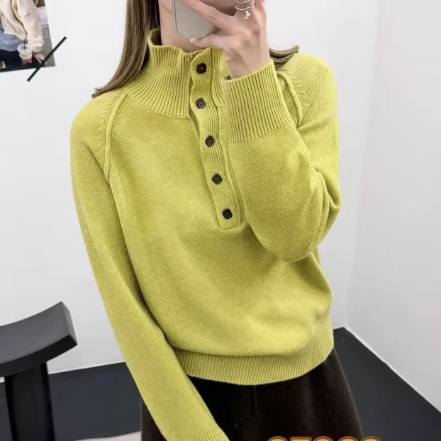 冬季可调节半高领韩系简约宽松显瘦软糯针织毛衣