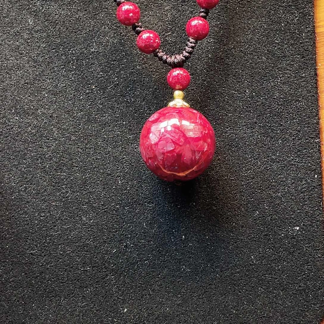 天然辰砂20mm单珠吊坠