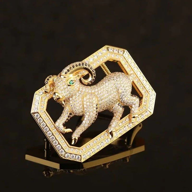 十二生肖金羊扣头3.8宽男士不锈钢皮带扣头内穿潮流时尚腰带扣头