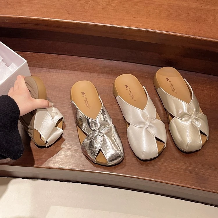 包头日常包头拖女外穿复古拖鞋半拖平底防滑夏幂式穿搭风休闲拖鞋