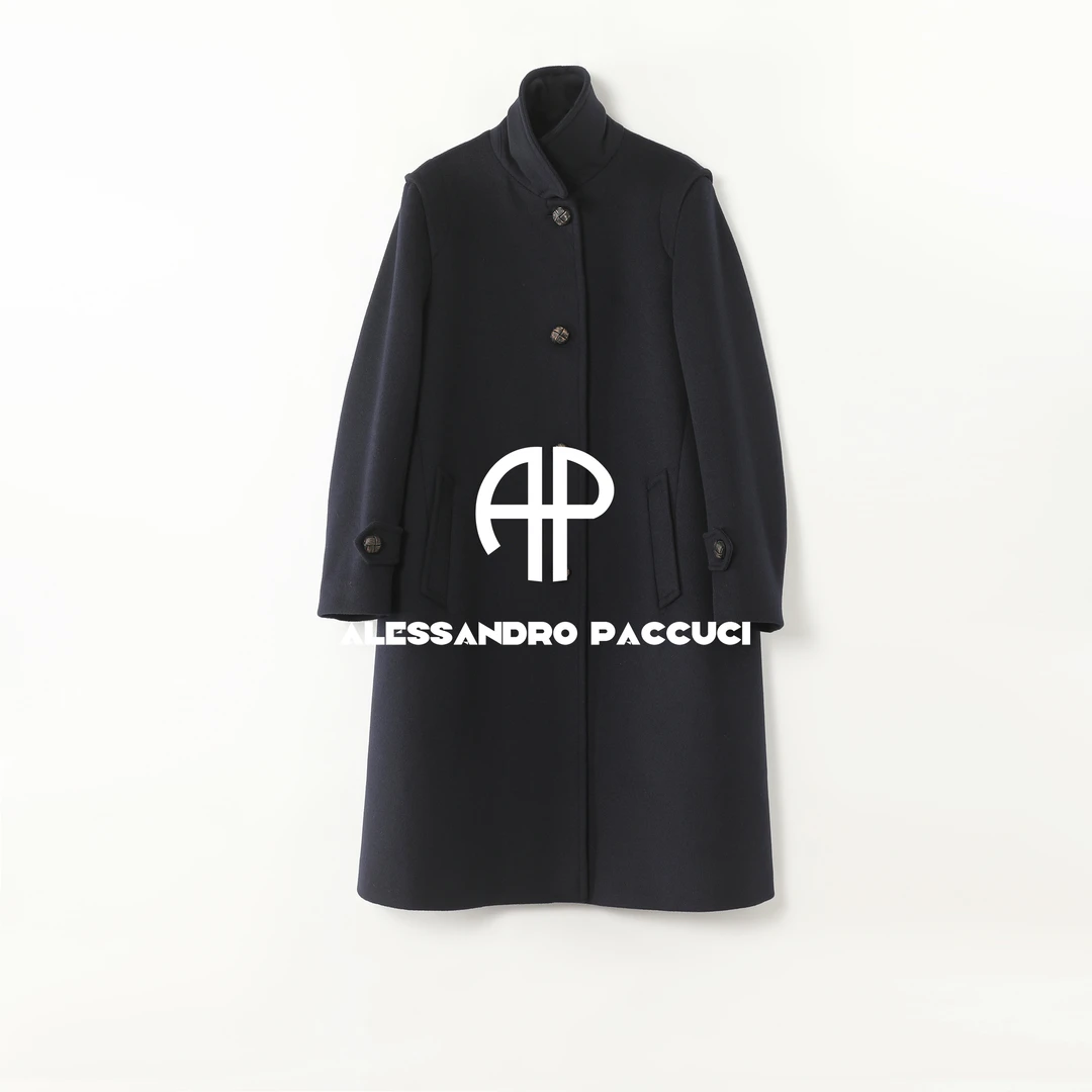 AP洛哥54046DY黑标/绵羊毛翻领单排扣纯色时尚气质保暖大衣