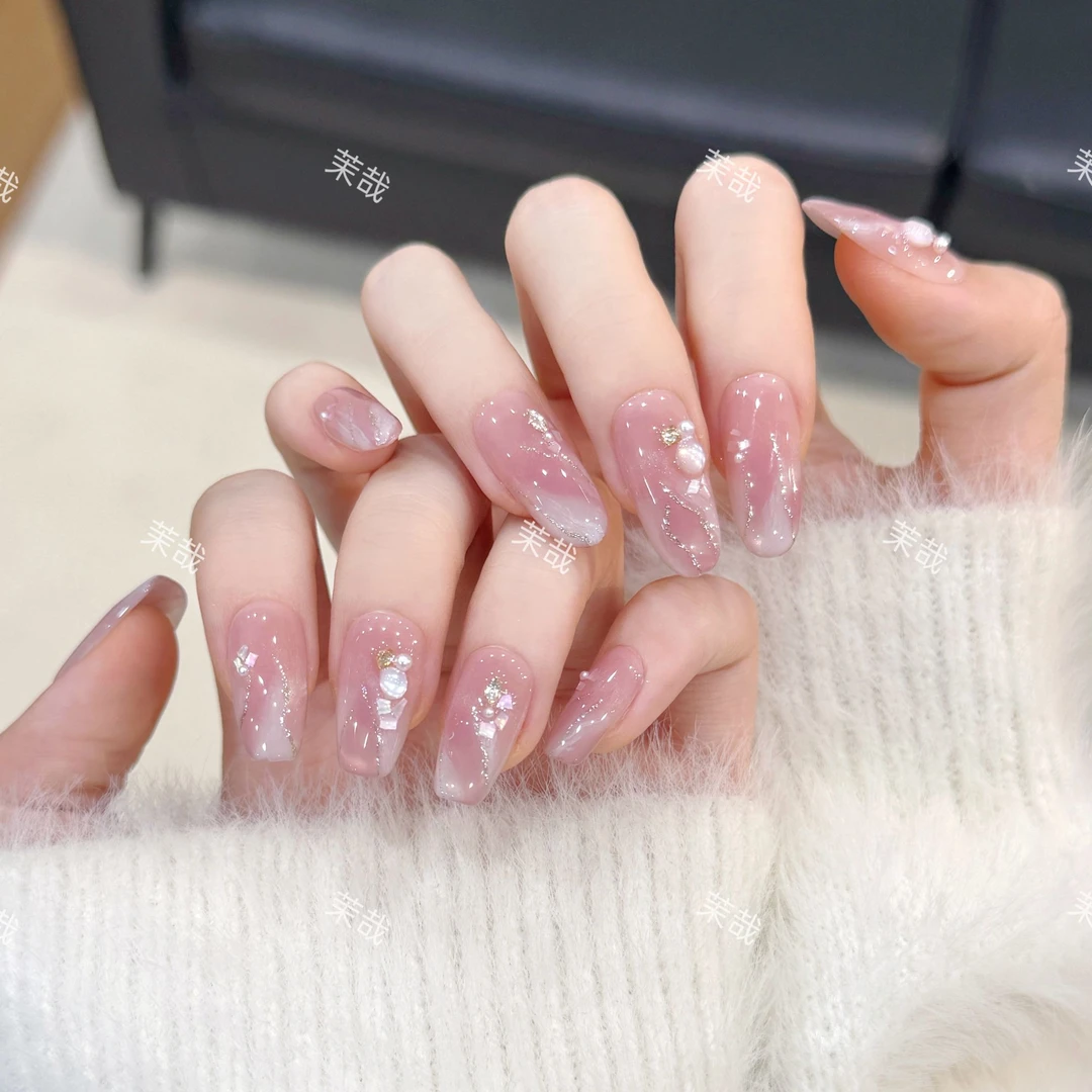 茉哉现货【粉梦琳达】纯手工定制拆卸穿戴甲A4519