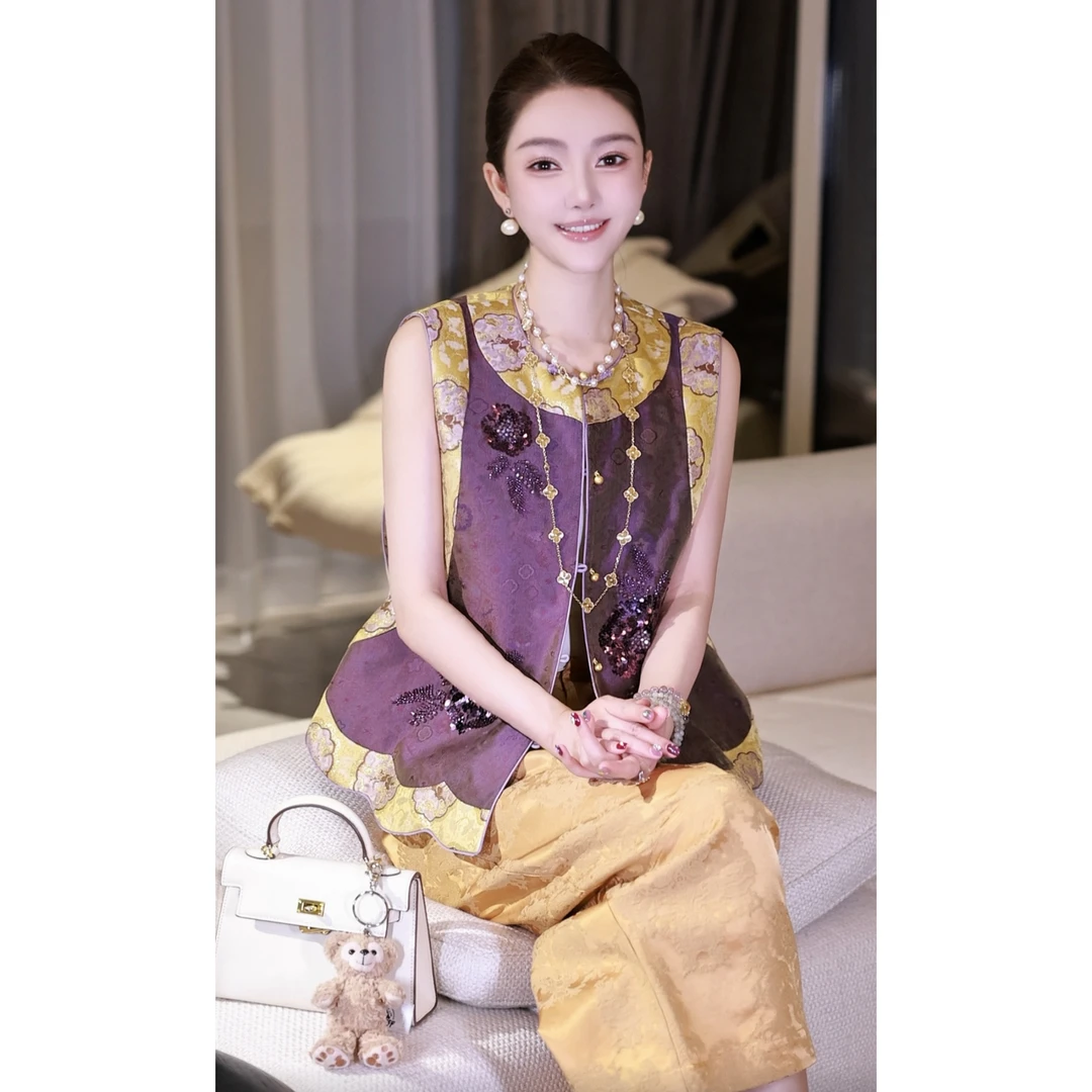 19-【紫黛】宝儿家含幂BJ104325308XQ早秋款时尚宫廷风九紫祥云马甲