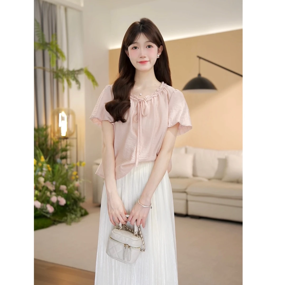 （现货）夏季显瘦时尚休闲法式宽松百搭上衣-2235