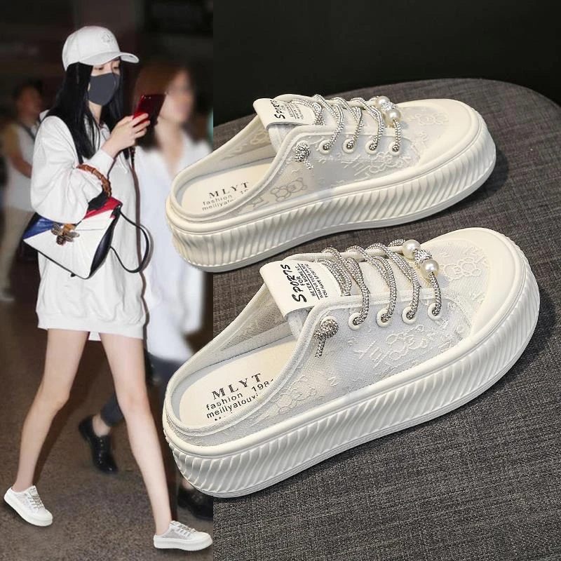 女鞋踩屎感孕妇包头凉鞋女夏季外穿半拖鞋34码懒人一脚蹬小白凉拖