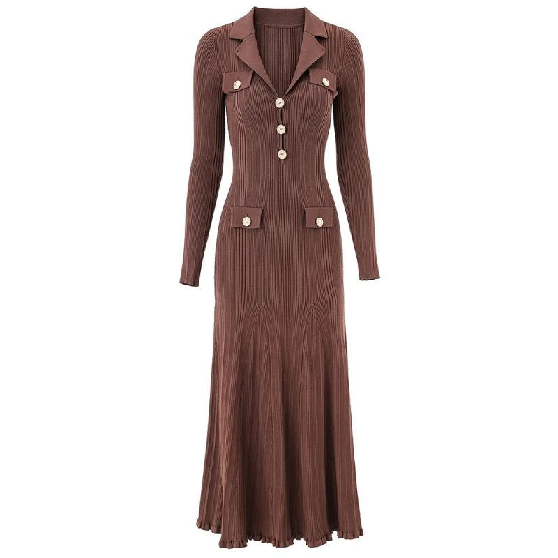 ~现货~高品质法式早春新款长袖西装领金属扣跨境中东风长款针织