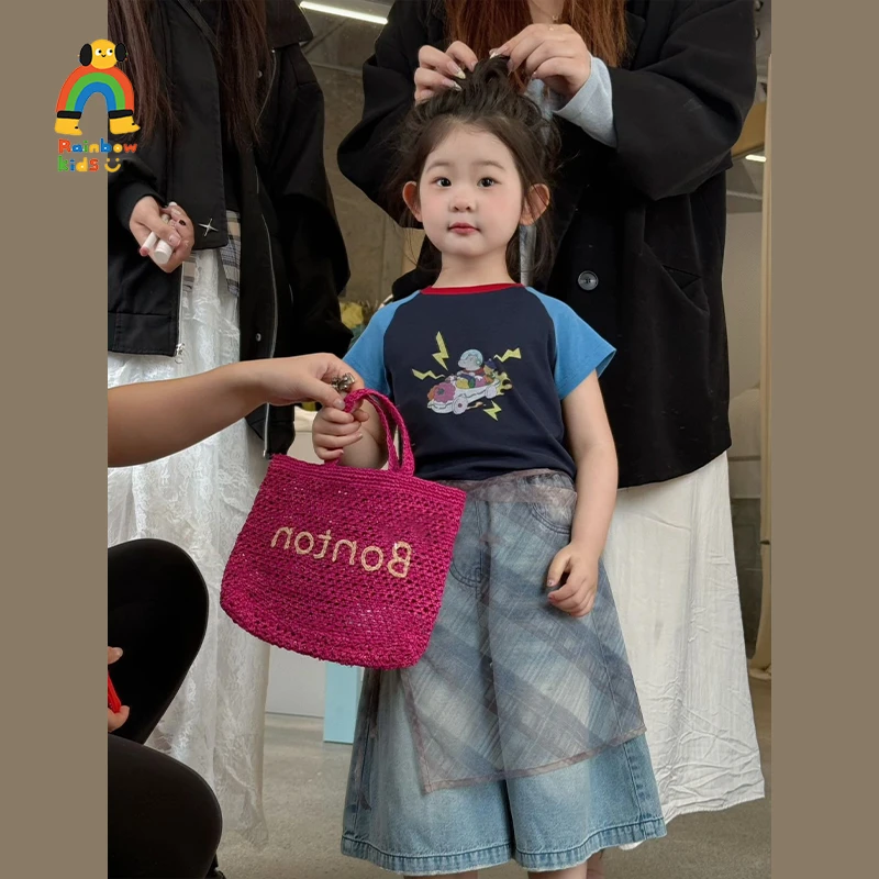 【彩虹家】2025夏款卡通印花短袖牛仔裤套装-88383