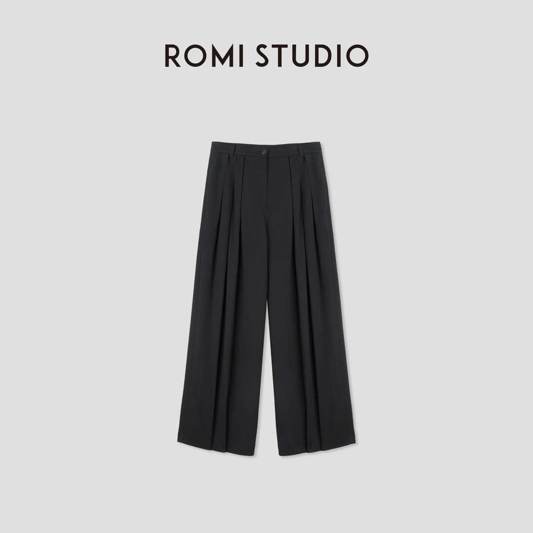 ROMI STUDIO“棕标甄选”220G天 丝棉斜纹洗水阔腿休闲裤24SSK156