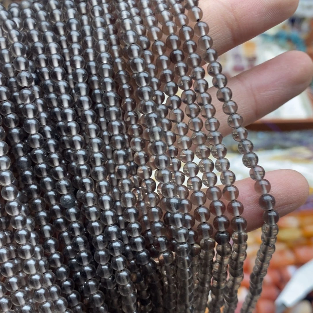 玛瑙/玉髓未镶嵌珠宝半成品一条天然4mm净体冰曜石圆珠