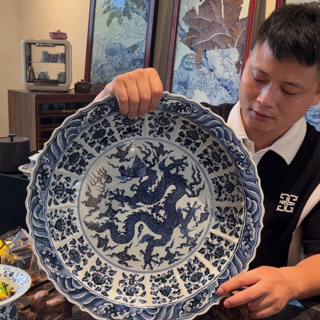 瓷片微瑕42开窗缠枝大龙盘