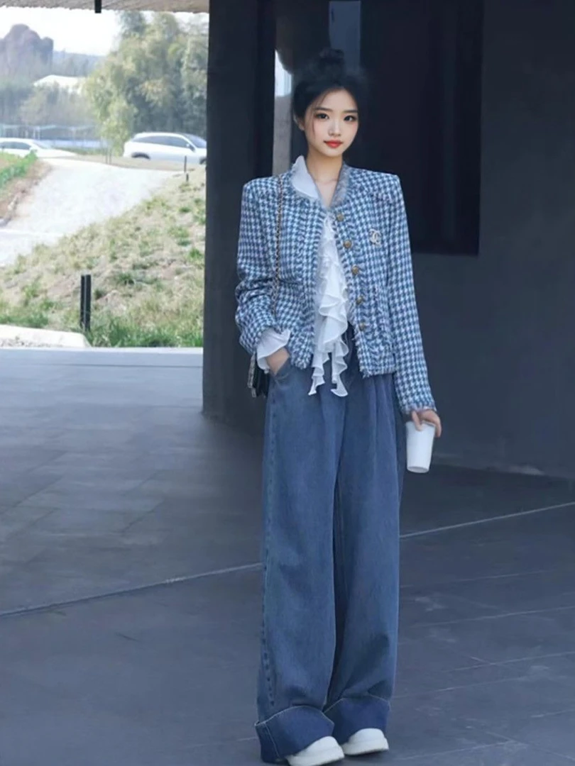 小香风外套女2024新款秋冬款小个子复古港风小众高级感千鸟格上衣