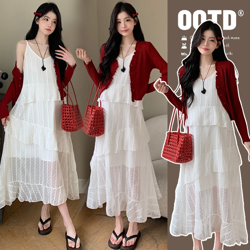 【安安】孕妇装春夏季洋气减龄吊带裙+开衫韩版时尚孕妇连衣裙夏装