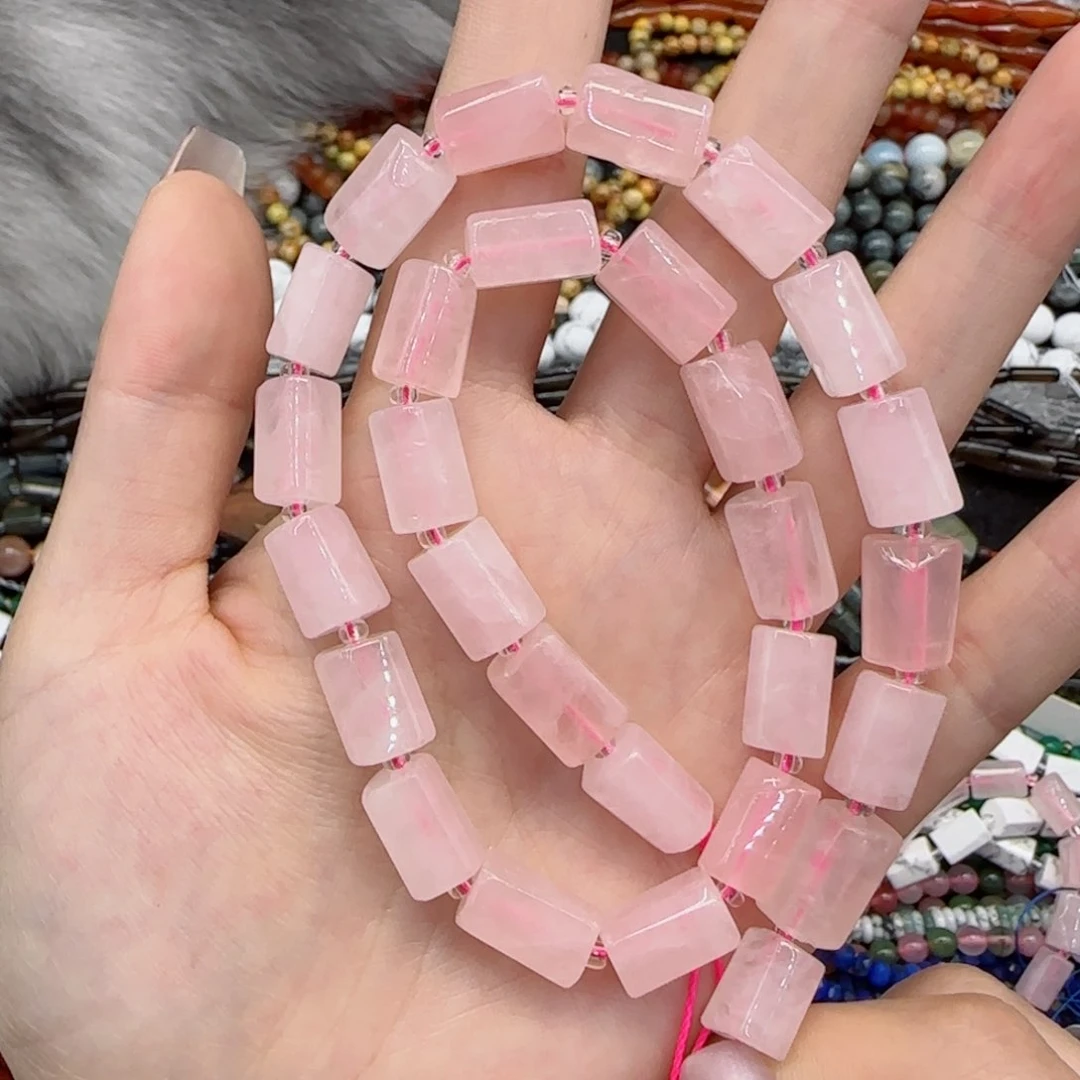 玛瑙/玉髓未镶嵌珠宝半成品天然马粉手工管珠一条