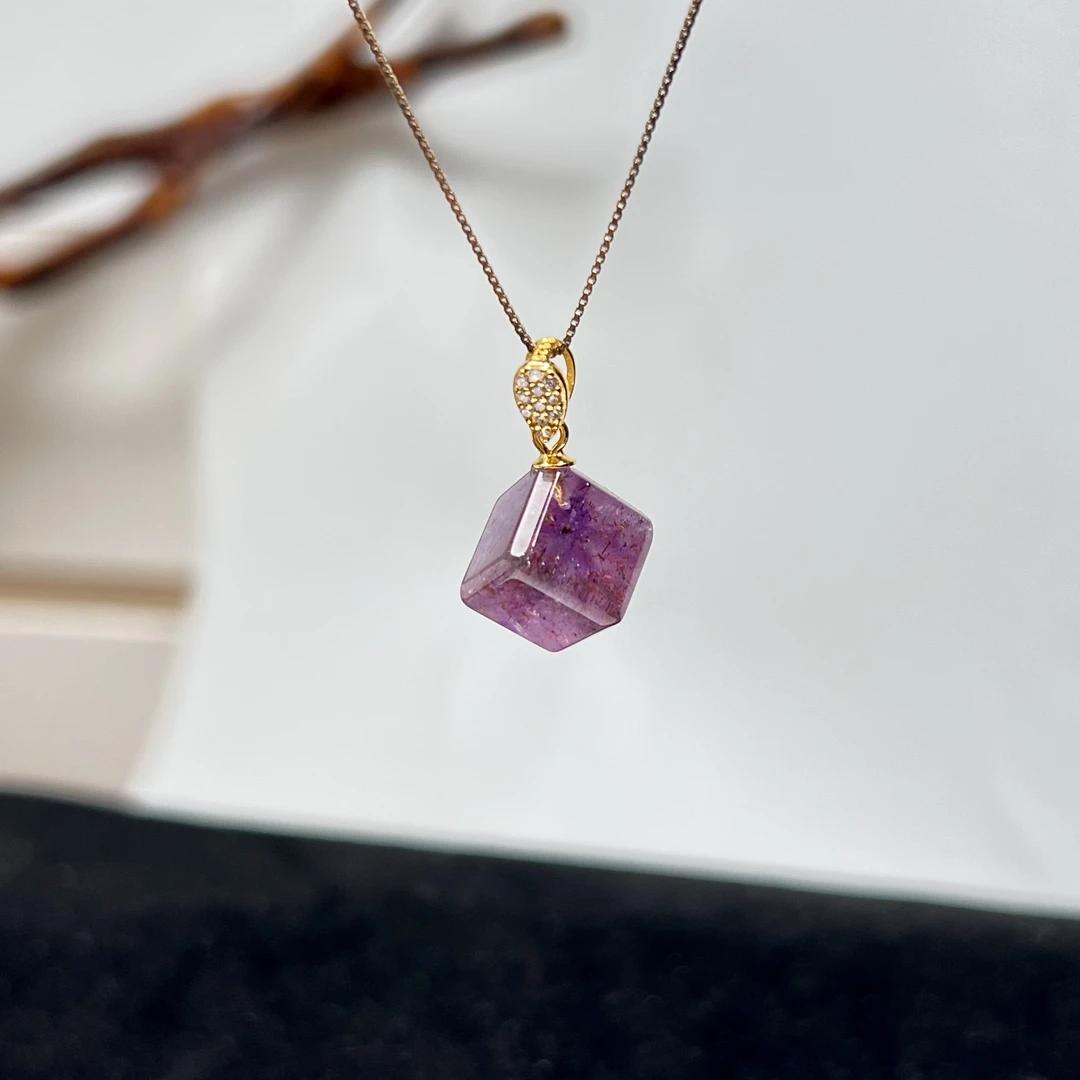 天然紫钛极光23方糖s925吊坠 KT24120663