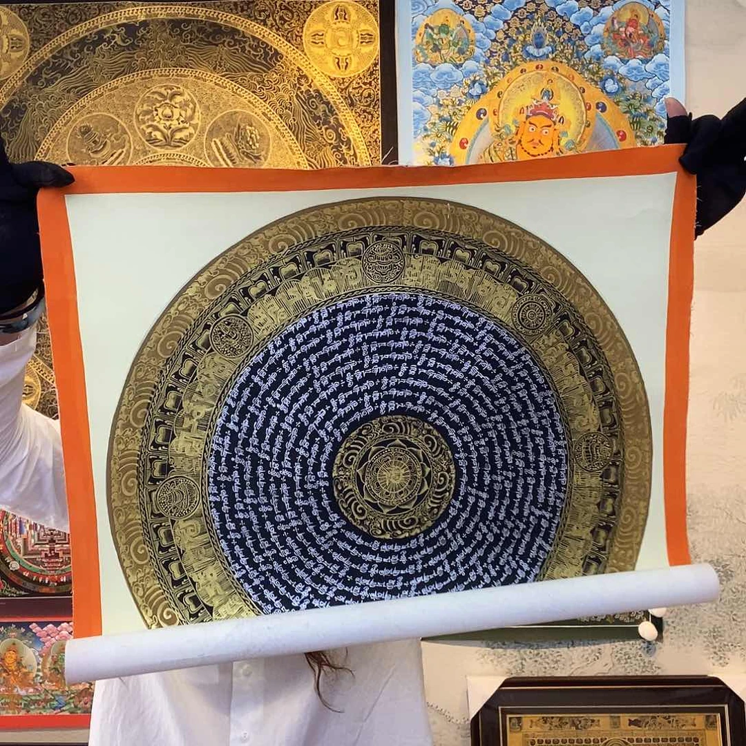 卷轴画纯手绘六字真言唐卡50厘米左右