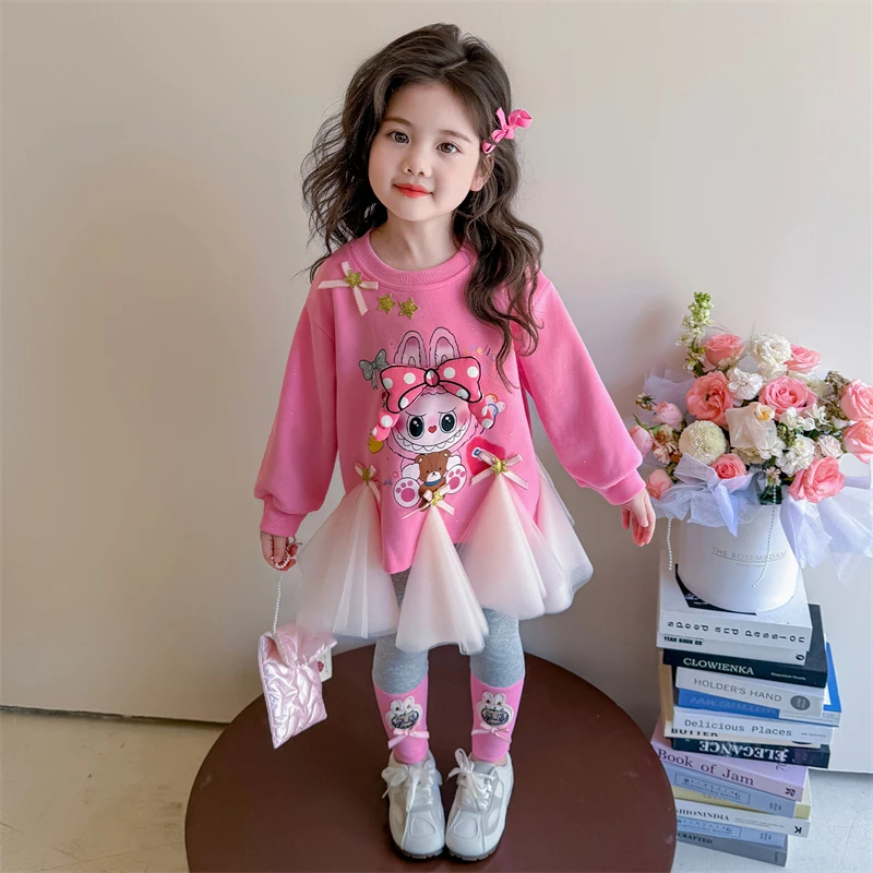 拉布布女童套装秋季长袖卫衣打底裤2025新款儿童labubu两件套衣服