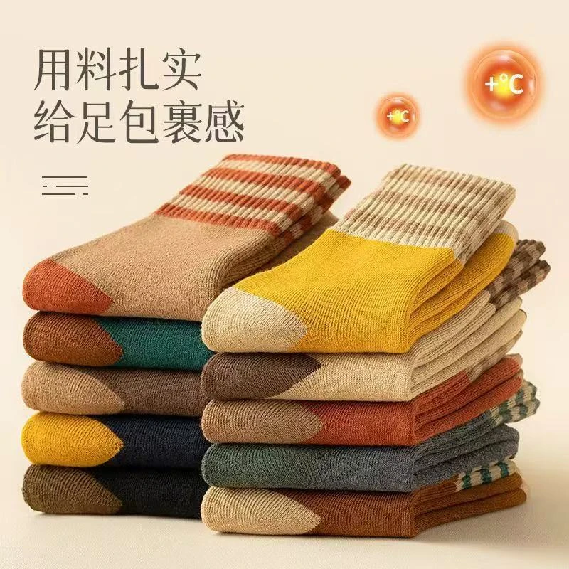 中筒袜加绒加厚保暖男女复古潮流ins毛圈袜月子厚袜子冬款百搭
