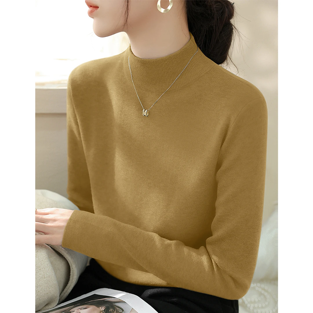 2025年新款简约修身气质打底衫冬季韩系穿搭半高领长袖女装上衣