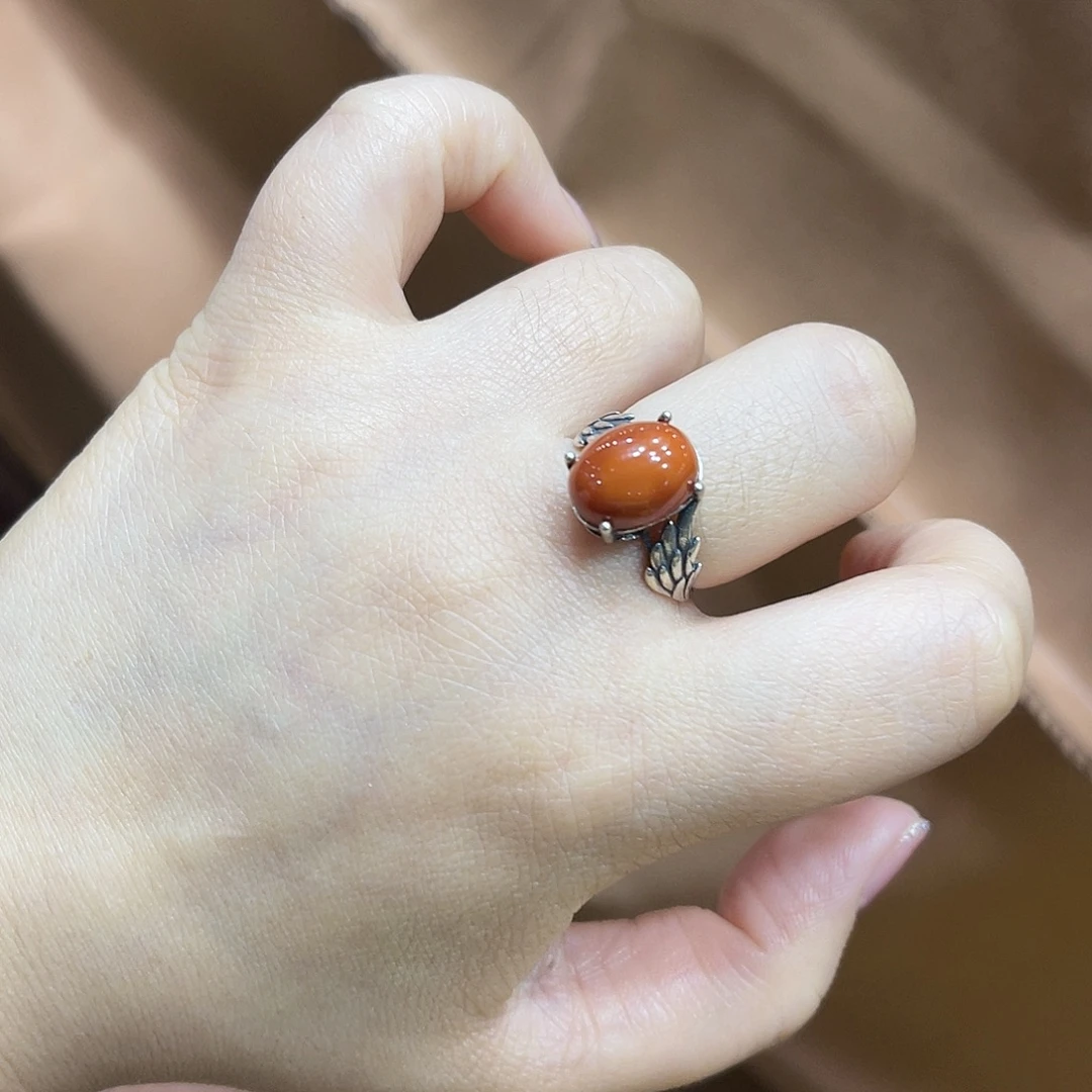 蛇纹石玉银S925镶嵌戒指