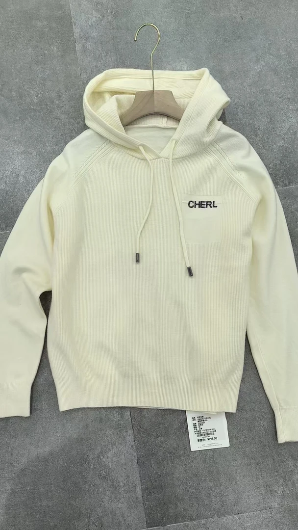 CHERL刺绣款，套头带帽，针织衫，