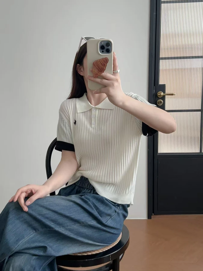 极简竖纹三粒扣三色短袖2503211