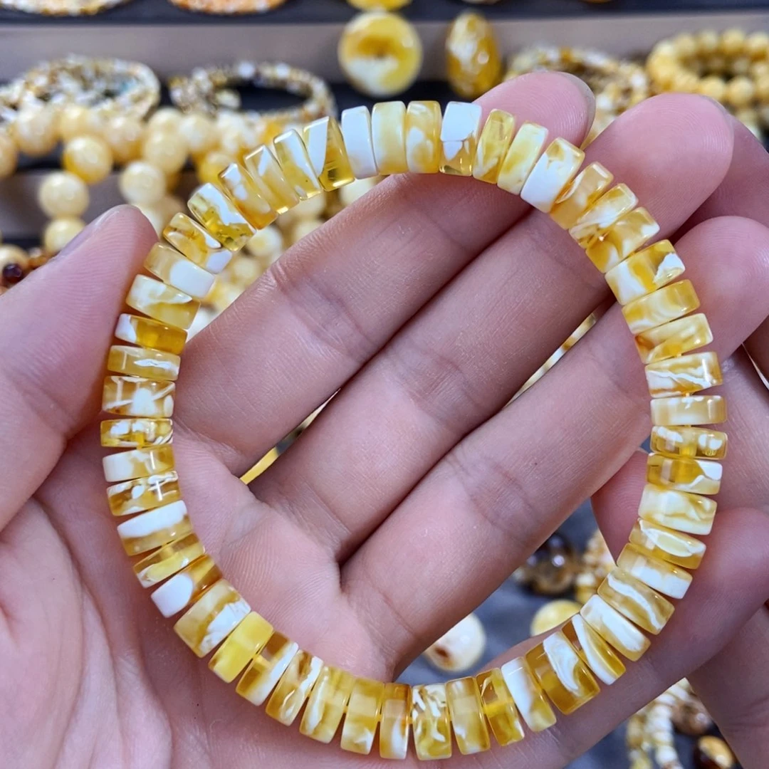 未镶嵌琥珀手链9mm尺寸金漆白溶洞