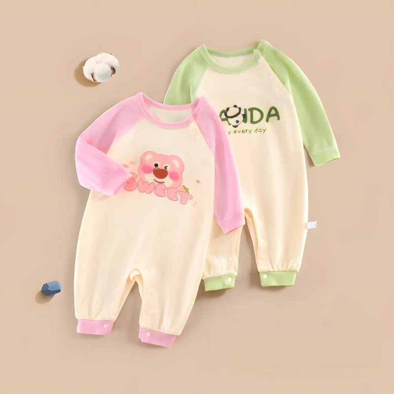 巴拉优选春季婴儿长袖连体衣套头纯棉春秋款打底衣服宝宝哈衣爬服