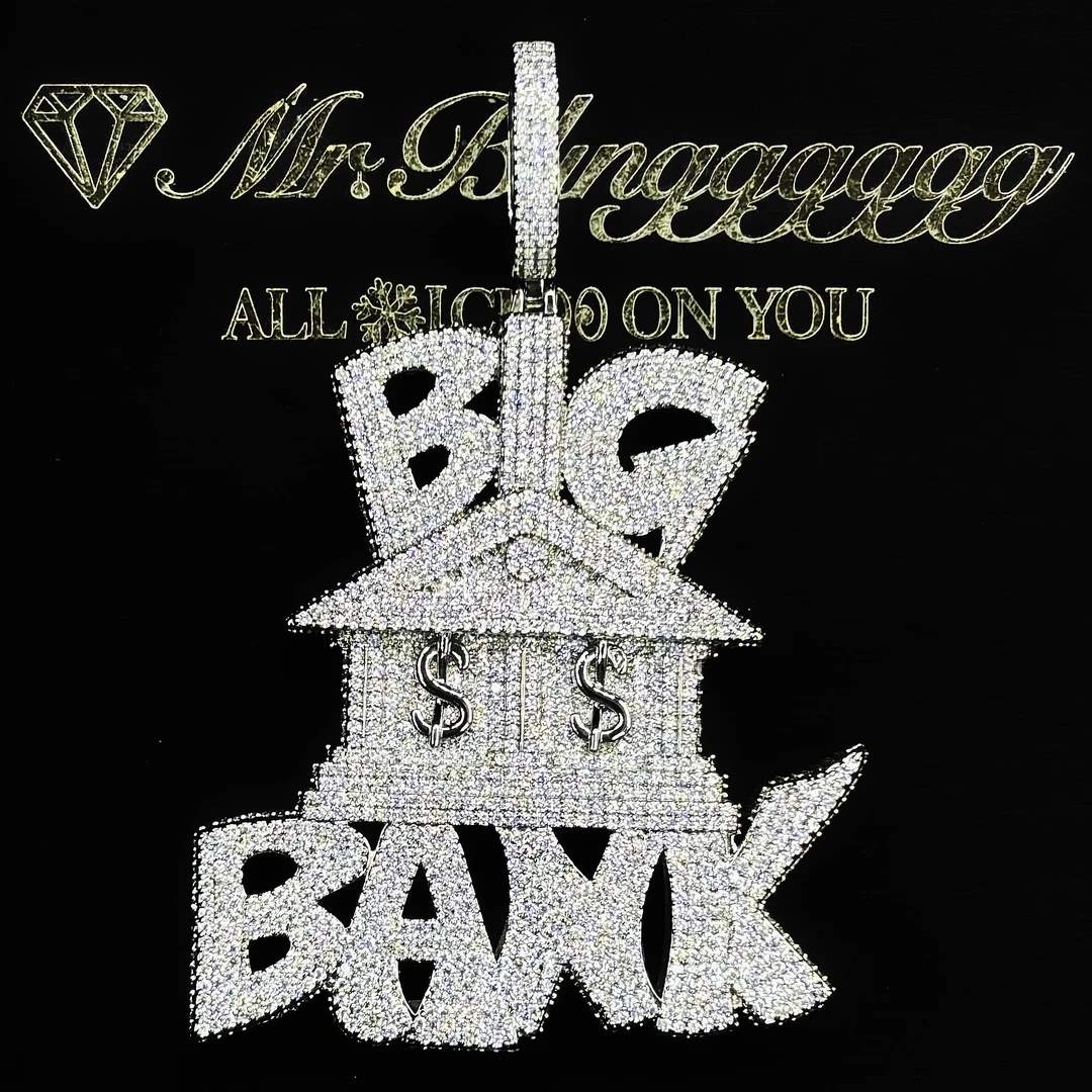 铜合金合成锆石吊坠 Mr.Bling欧美嘻哈 满钻大号BIG BANK说唱吊坠