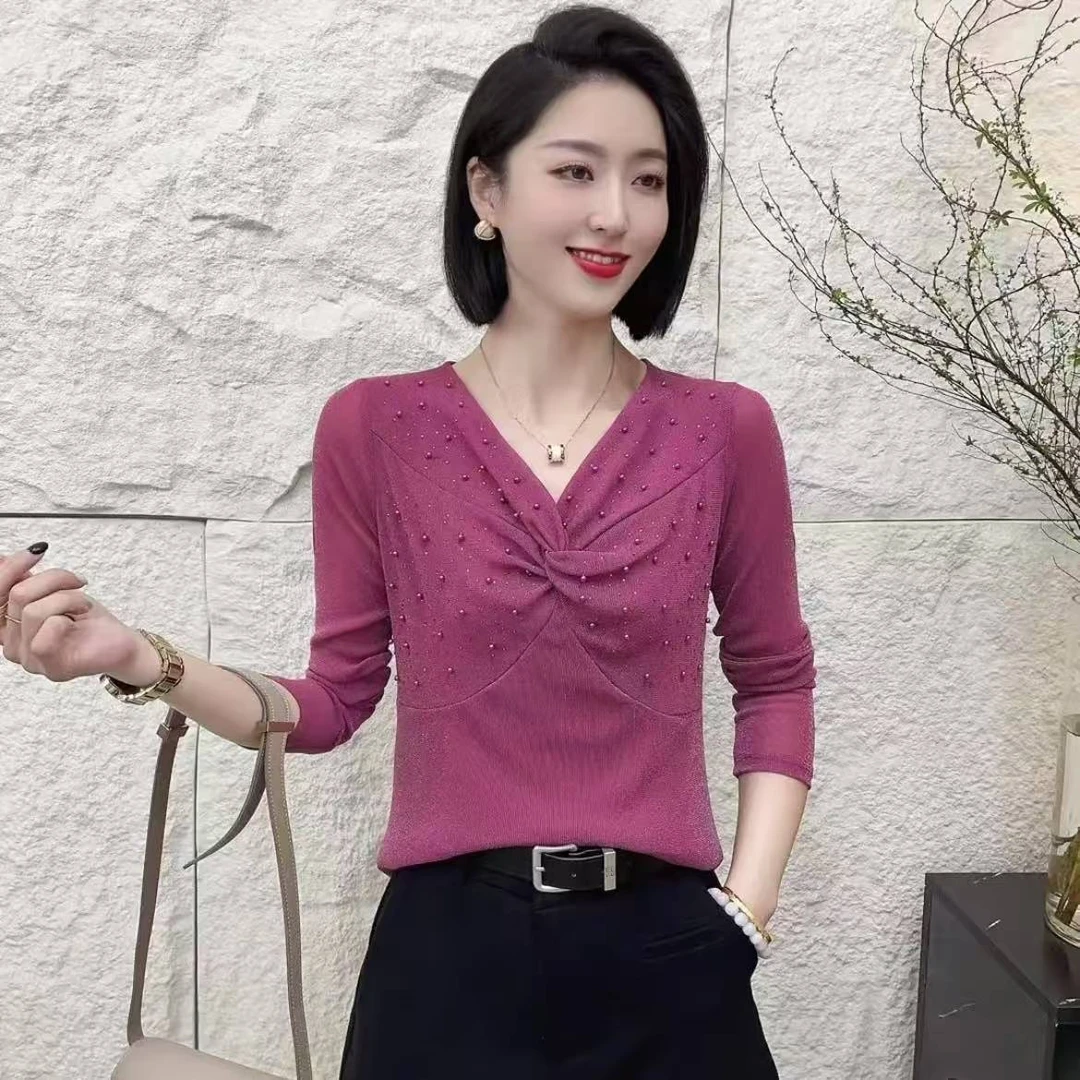 2025薄款宽松型修身型中老年女装修身t恤显瘦长袖洋气打底衫11