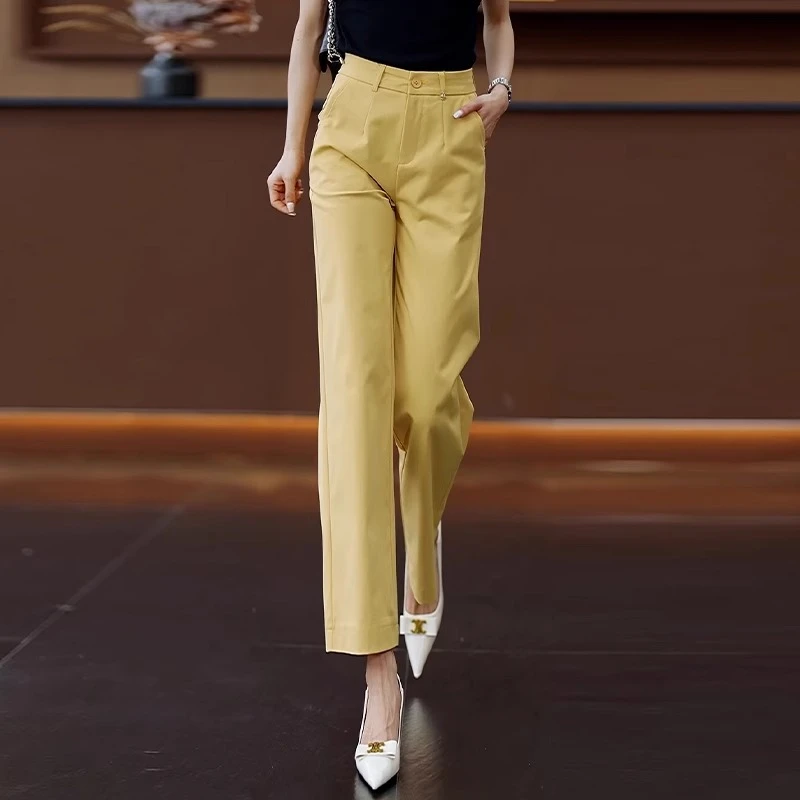 黄色西装阔腿裤女夏季2025新款高级感超好看的裤子九分休闲直筒裤