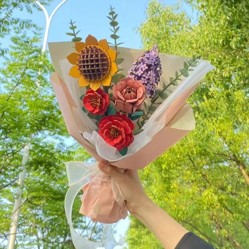 520情人节木艺繁花拼图立体3d模型木质手工diy积木花生日礼物玩具