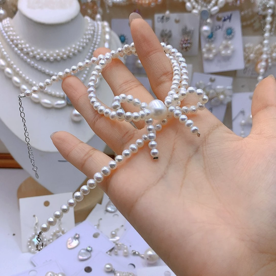 银S925镶嵌淡水珍珠发饰糖*