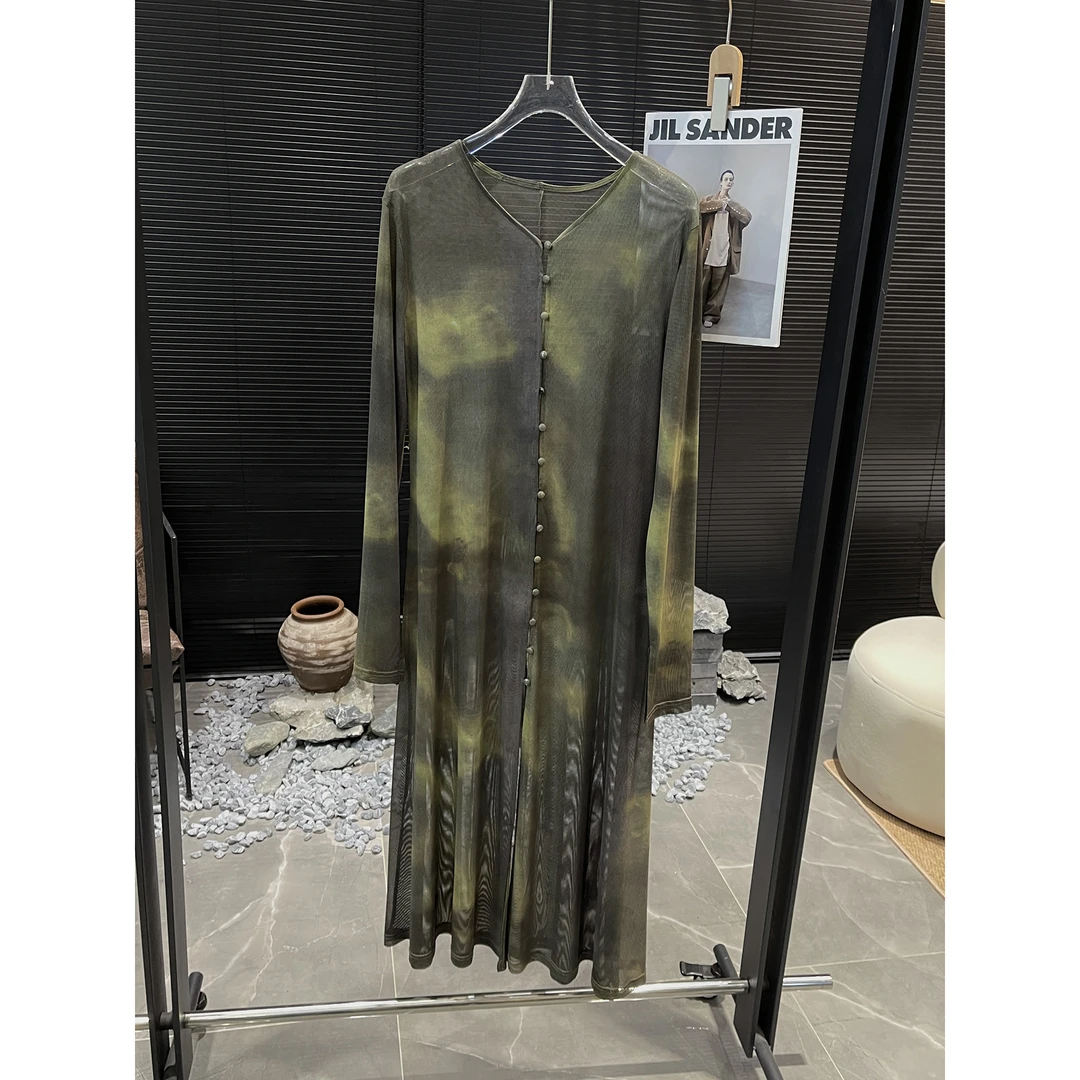 NEW MMSJ 水墨染 长款网纱开衫裙（清）