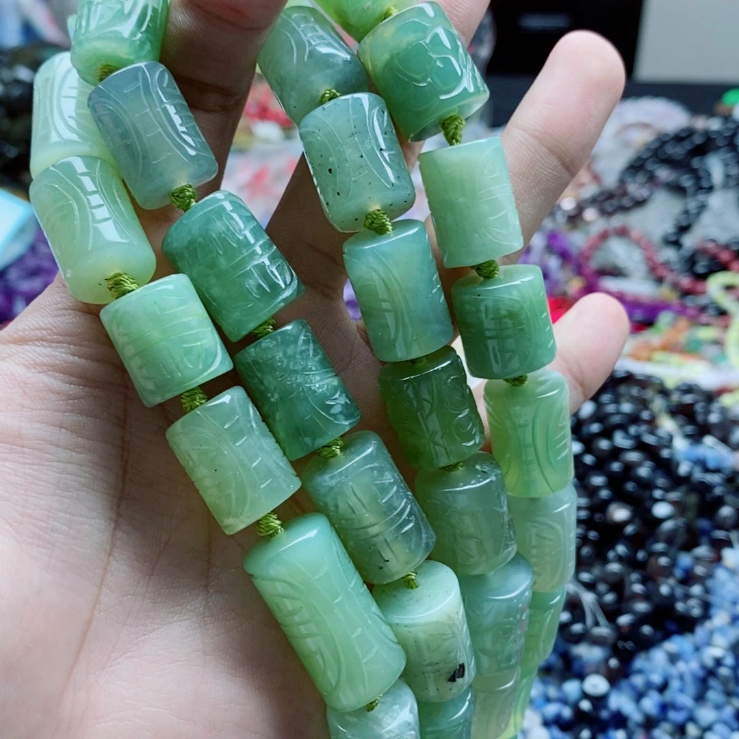 玛瑙/玉髓未镶嵌珠宝半成品一条天然袖玉桶珠雕刻