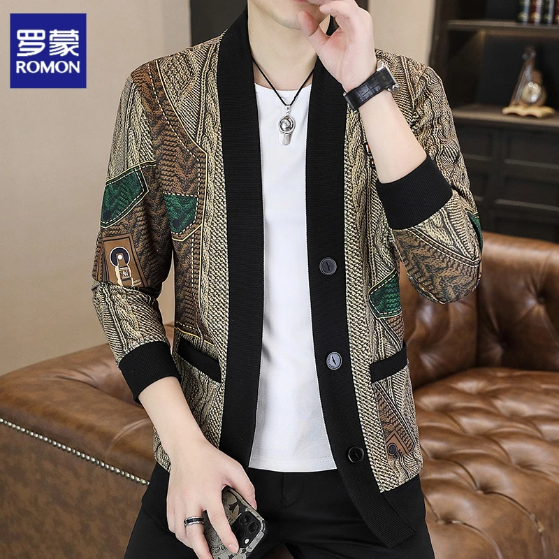 罗蒙【专柜爆款】秋季2025新款高档男士开衫外套潮流宽松针织外套