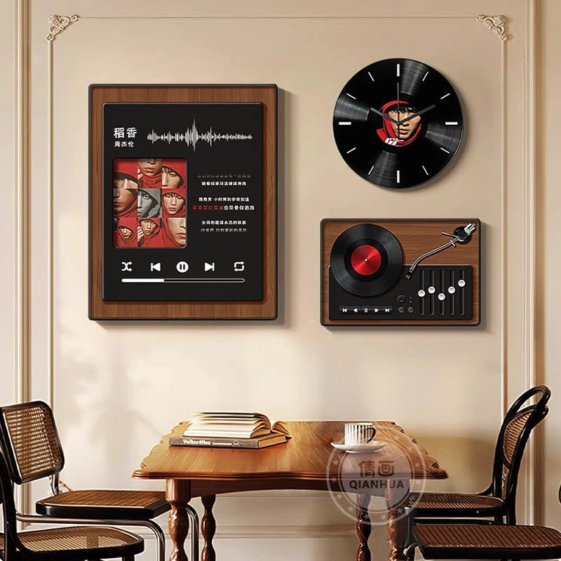 周杰伦黑胶唱片餐厅挂钟装饰画高级感组合画音乐艺术饭厅餐桌715