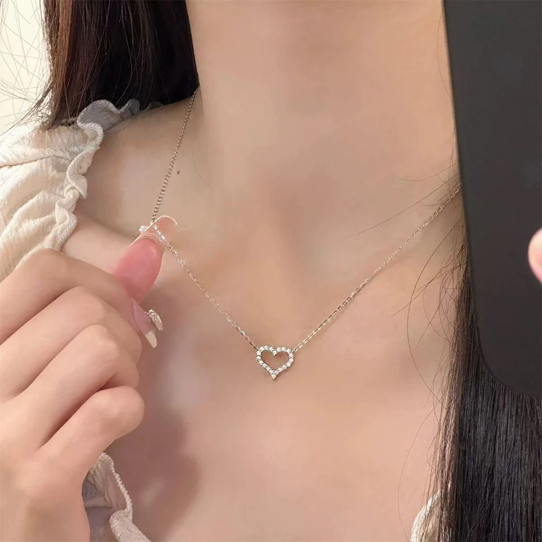 钛钢项链 【Kiss娜】钛钢3079轻奢钢色满镶桃心项链