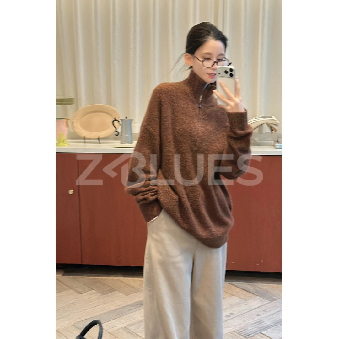 Z.blues【触摸云端】丝羊绒圈圈纱落肩半门襟套衫YZAUE6098