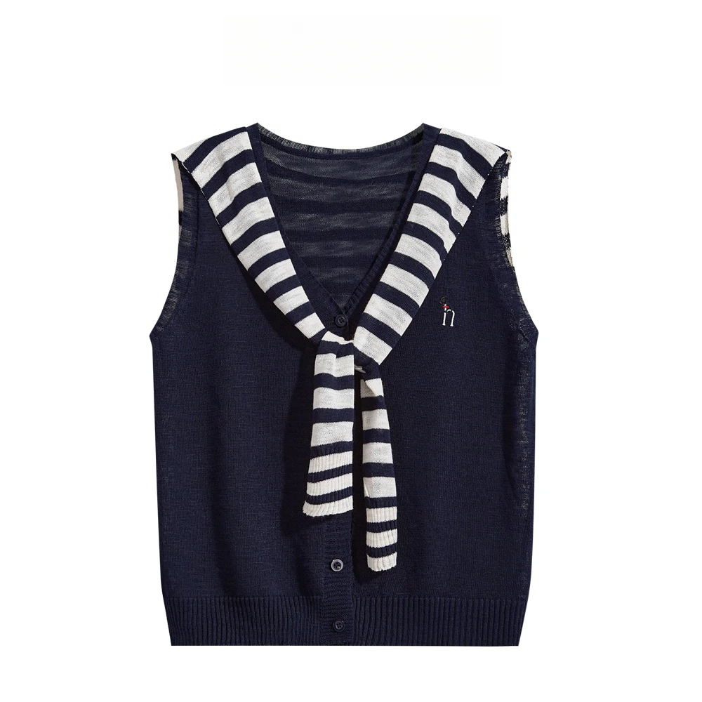 UQS2025夏季薄款短袖马甲女时尚韩系高级感披肩刺绣背心两件套