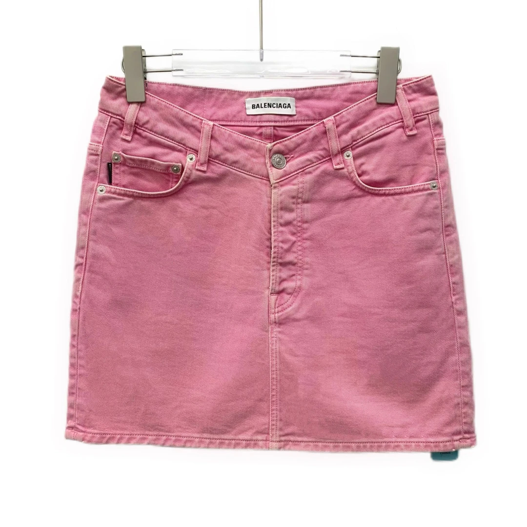 95新 Balenciaga/巴黎世家  J17061 粉色休闲牛仔半身裙 38 S码